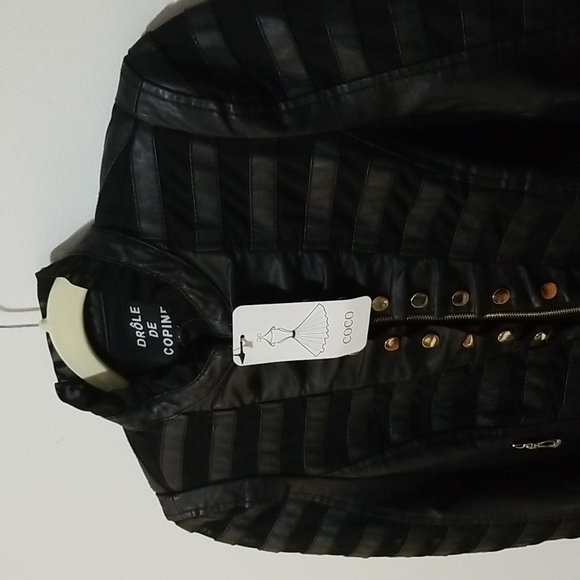 Drôle De Copine French Military Black Vegan Leather Jacket S/M - Picture 6 of 9